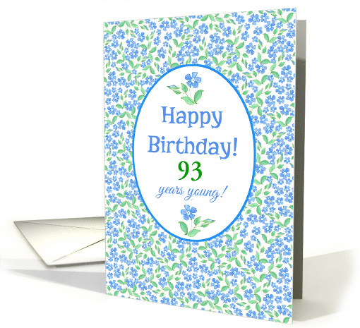 Custom Age Birthday Pretty Blue Green Periwinkle Flowers card