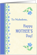 Custom Name Mother’s Day Blue Periwinkles on Ecru card