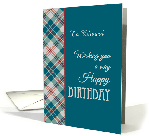 Custom Front Name Birthday Red Blue Cream Plaid Pattern card (1463722)