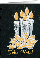 Christmas Candles and Holly, Portuguese Greeting card