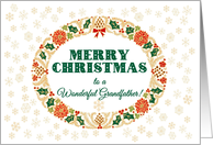 For Grandfather Merry Christmas with Holly Wreath and Snowflakes card