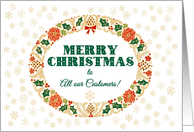 For Customers Merry Christmas with Holly Wreath and Snowflakes card