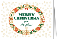 Merry Christmas From All of Us with Holly Wreath and Snowflakes card