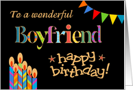 Boyfriend’s Birthday Colourful Candles and Bunting on Black card