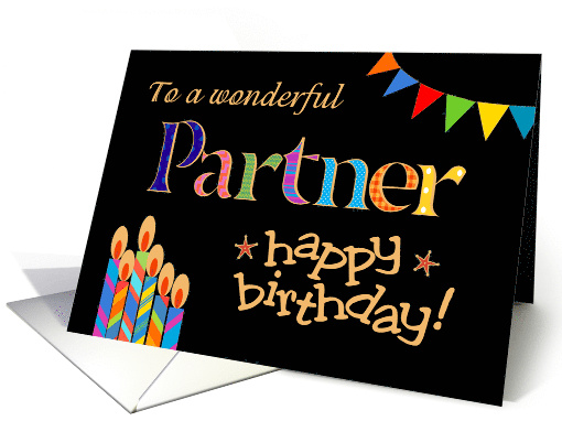 Partner's Birthday Colourful Candles and Bunting on Black card