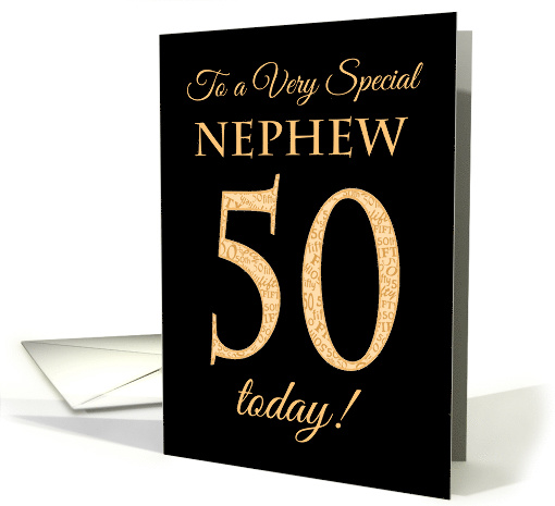 Chic 50th Birthday for Special Nephew, Gold Effect on Black card