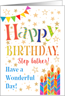 Step Father’s Birthday with Stars Bunting and Candles card