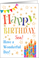 For Son’s Birthday with Stars Bunting and Candles card
