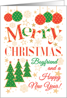 For Boyfriend at Christmas with Christmas Trees and Baubles card