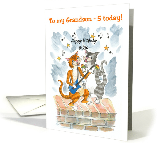Grandson 5th Birthday with Comic Singing Cats card (1671716)
