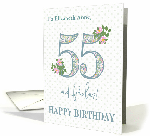 Custom Name 55th Birthday Floral Patterns and Polkas card (1705102)