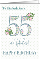 Custom Name 55th Birthday Floral Patterns and Polkas card