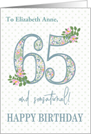 Custom Name 65th Birthday Floral Patterns and Polkas card