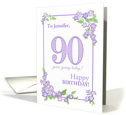 Customized Name 90th Birthday with Mauve Phlox Flowers card (1705256)