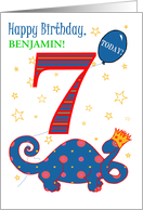 Customized Name 7th Birthday with Fun Dinosaur card
