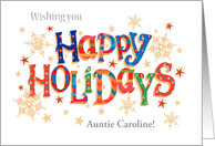 Custom Front Aunt Happy Holidays Word Art Stars and Snowflakes card