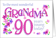 For Grandma 90th Birthday Text Based with Floral Patterns card