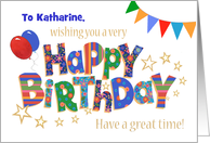Custom Name Birthday with Balloons Bunting and Word Art card