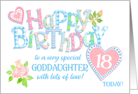 Goddaughter’s 18th Birthday with Roses Hearts and Word Art card
