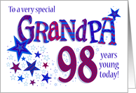 Grandpa’s Birthday 98th Birthday with Stars and Word Art card