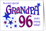 Grandpa’s Birthday 96th Birthday with Stars and Word Art card
