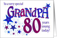 Grandpa’s Birthday 80th Birthday with Stars and Word Art card