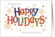 Happy Holidays New Home with Word Art Stars and Snowflakes card