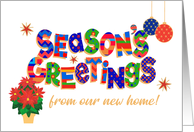 Season’s Greetings From Our New Home Poinsettia Baubles and Stars card