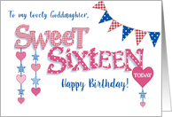 For Goddaughter 16th Birthday with Hearts Stars and Word Art card