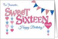 Custom Name 16th Birthday with Hearts Stars and Word Art card