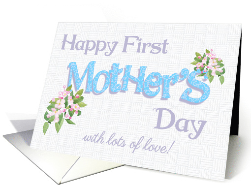 First Mother's Day with Pink Apple Blossom and Blue Word Art card