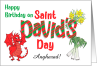 Custom Name Birthday on St David’s Day with Dragon Welsh Symbols card