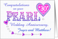 Custom Names 30th Wedding Anniversary Congratulations Pearls and Heart card