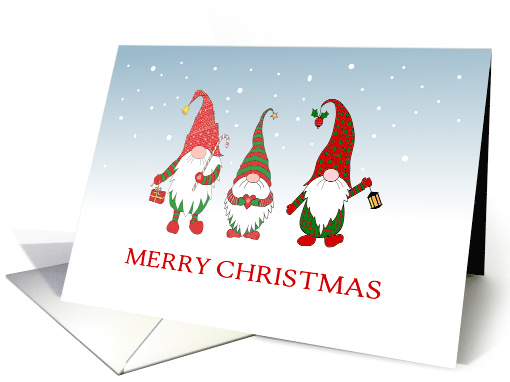 Merry Christmas with Three Fun Scandinavian Gnomes in the Snow card