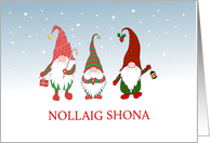Merry Christmas in Irish Three Gnomes in the Snow Blank Inside card