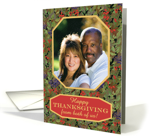 Thanksgiving Photo Upload From Both of Us Fall Fruits Pattern card