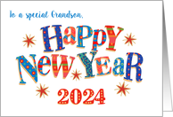 For Grandson New Year 2024 with Stars and Word Art. card