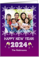 New Year 2024 Photo upload with Snowflakes and Champagne card