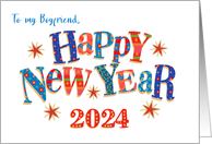 For Boyfriend New Year 2024 with Stars and Word Art card