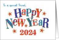 For Friend New Year 2024 with Stars and Word Art card
