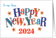 For Twin New Year 2024 with Stars and Word Art card