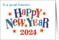 For Godmother New Year 2024 with Stars and Word Art card