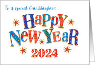 For Granddaughter New Year 2024 with Stars and Word Art card