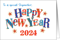 For Stepmother New Year 2024 with Stars and Word Art card
