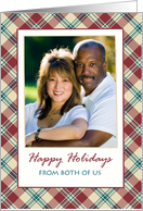 Happy Holidays From Both of Us Photo Upload with Red Tartan Border card