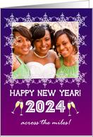 New Year 2024 Photo Upload Across the Miles Snowflakes and Champagne card