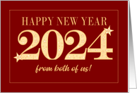 New Year 2024 from Both of Us Gold Effect on Dark Red with Stars card