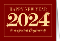For Boyfriend New Year 2024 Gold Effect on Dark Red with Stars card