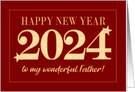 For Father New Year 2024 Gold Effect on Dark Red with Stars card