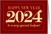For Godson New Year 2024 Gold Effect on Dark Red with Stars card
